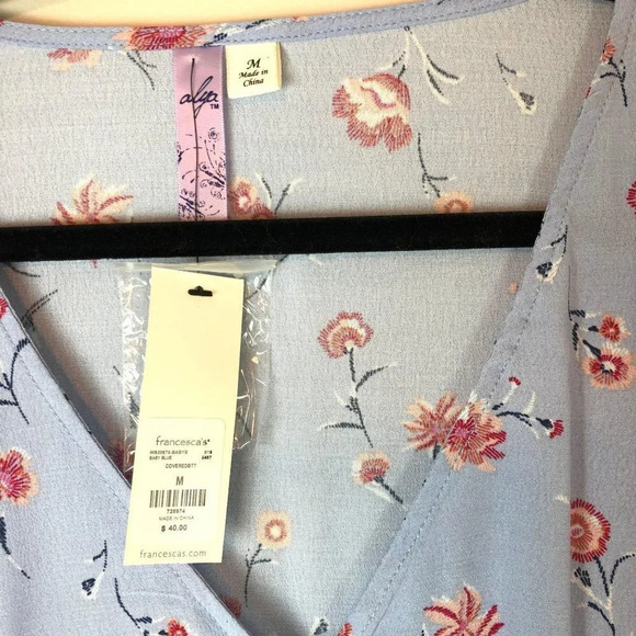 Alya | Blue Floral Printed Button Up Tie Blouse - Picture 3 of 5